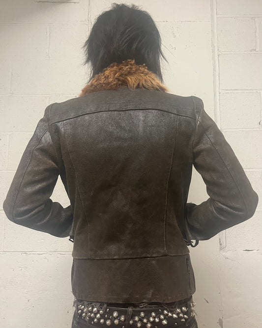 L.G.B (Le Grande Blue) Leather Fur Jacket
