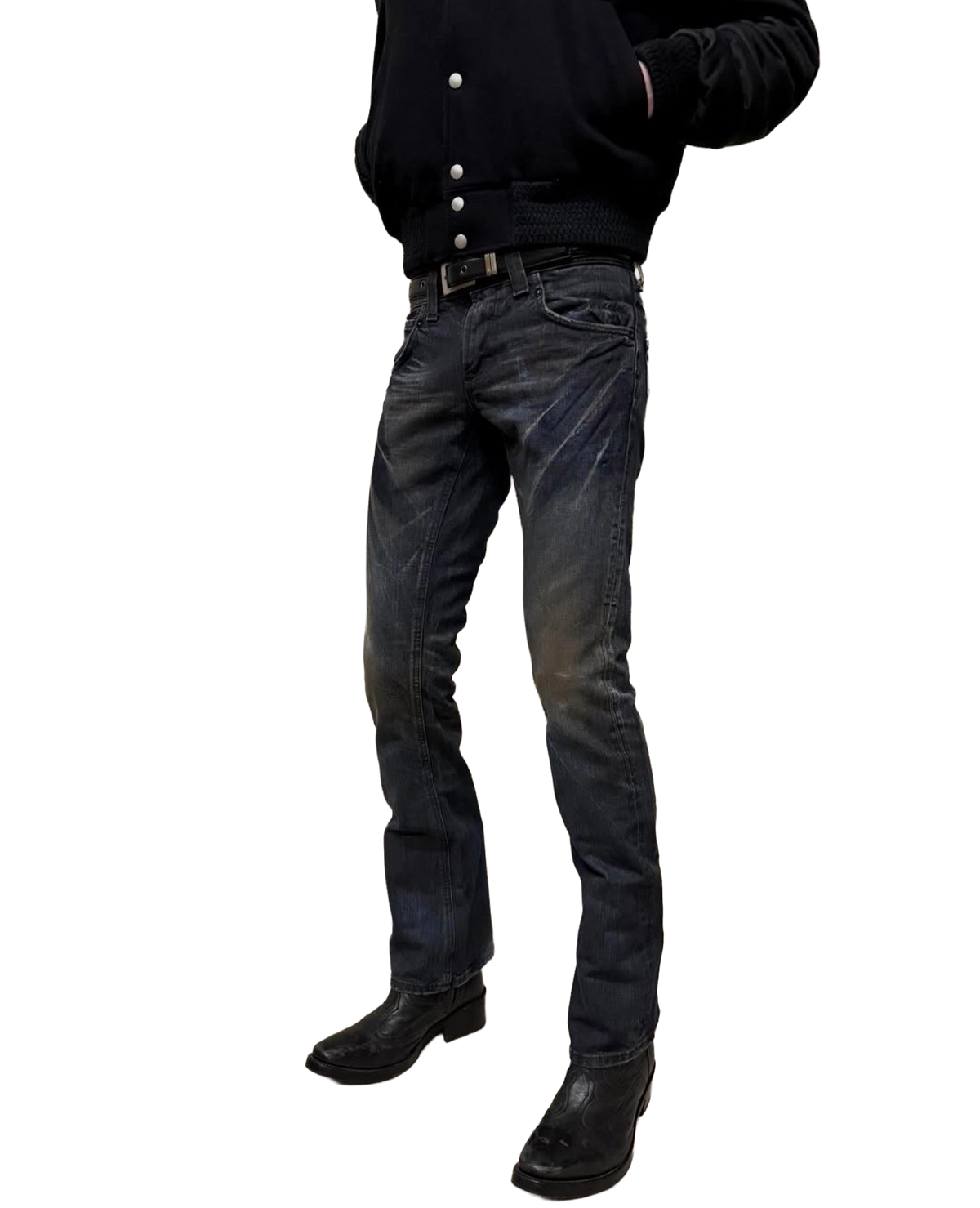 Midas X Lee Mud Washed Blue Studded Skinny Jeans
