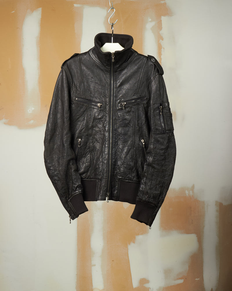 SHELLAC LAMB LEATHER DOUBLE ZIP BOMBER JACKET