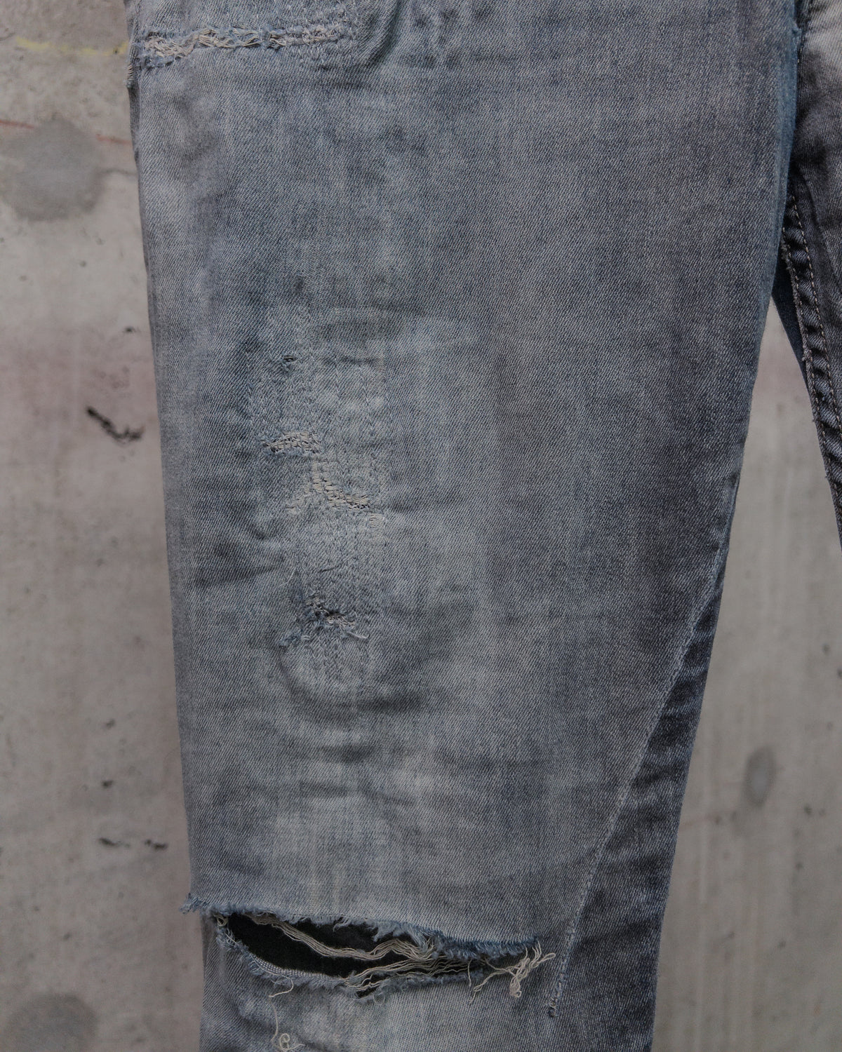 Rick Owens DRKSHDW SS16 Distressed & Repaired ‘Detroit Cut’ Denim - Dark Dust