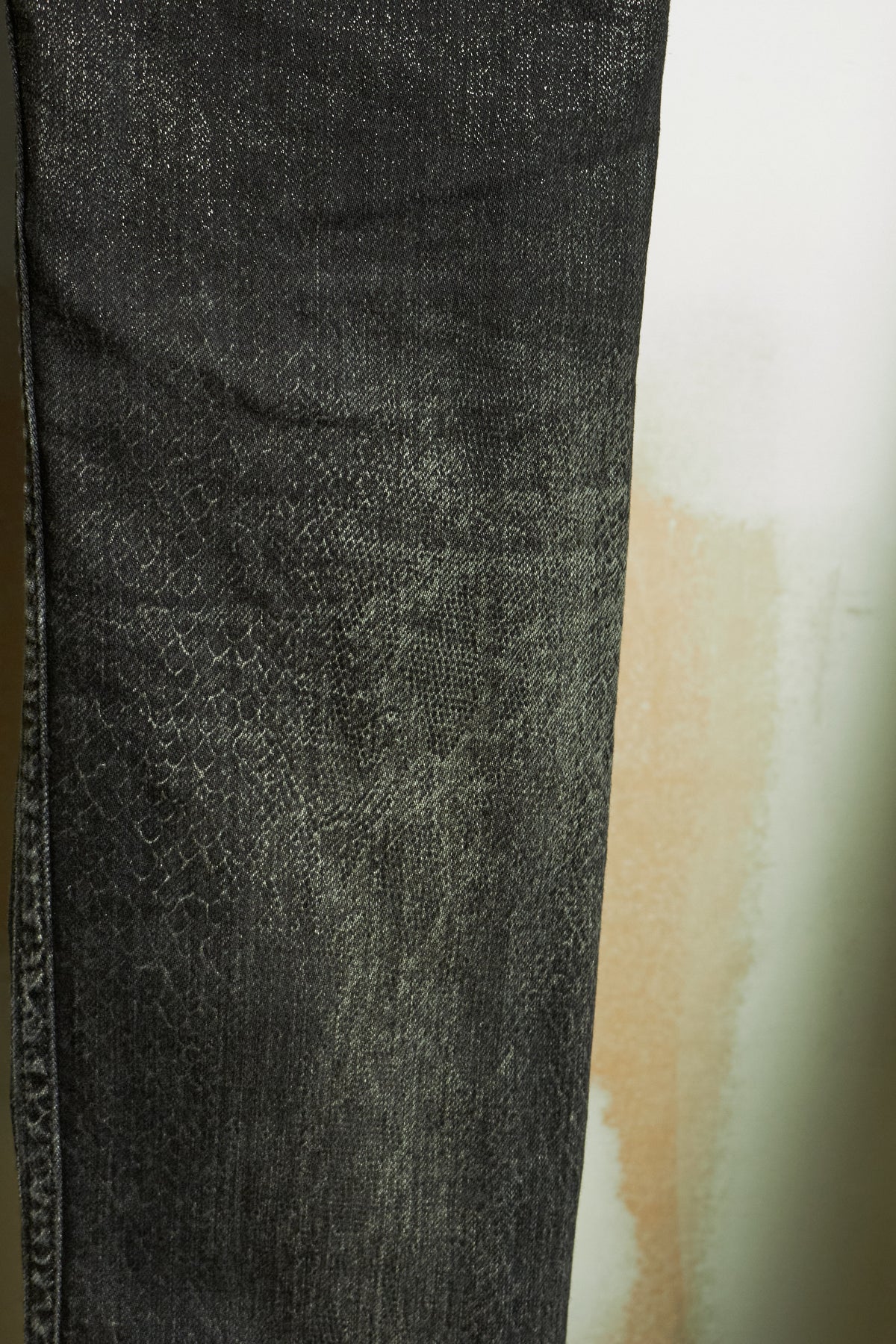 L.G.B. [S-WOLF] Metallic Waxed Python Print Slim Bootcut ‘Wolf’ Denim