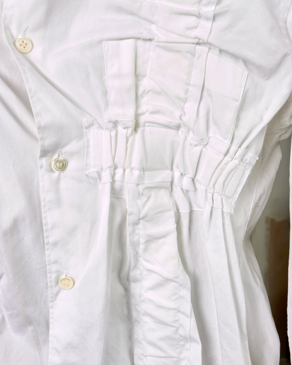 COMME DES GARÇONS HOMME PLUS RUCHED ASYMMETRICAL WHITE DRESS SHIRT
