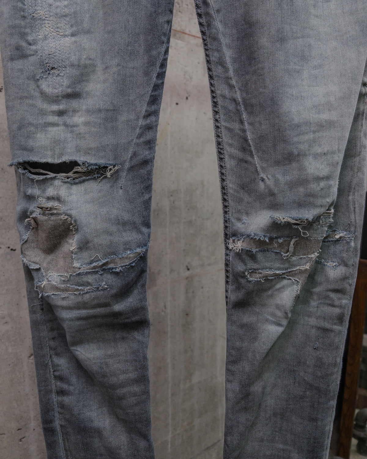 Rick Owens DRKSHDW SS16 Distressed & Repaired ‘Detroit Cut’ Denim - Dark Dust