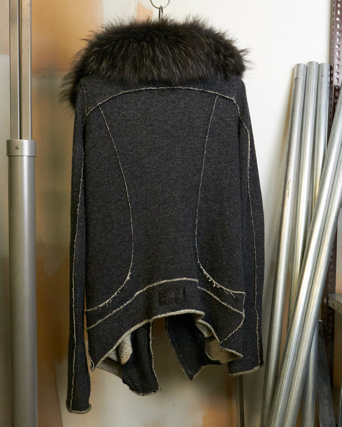 L.G.B. [RIDERS CARDI] Black Fur Asymmetrical Zip Parka