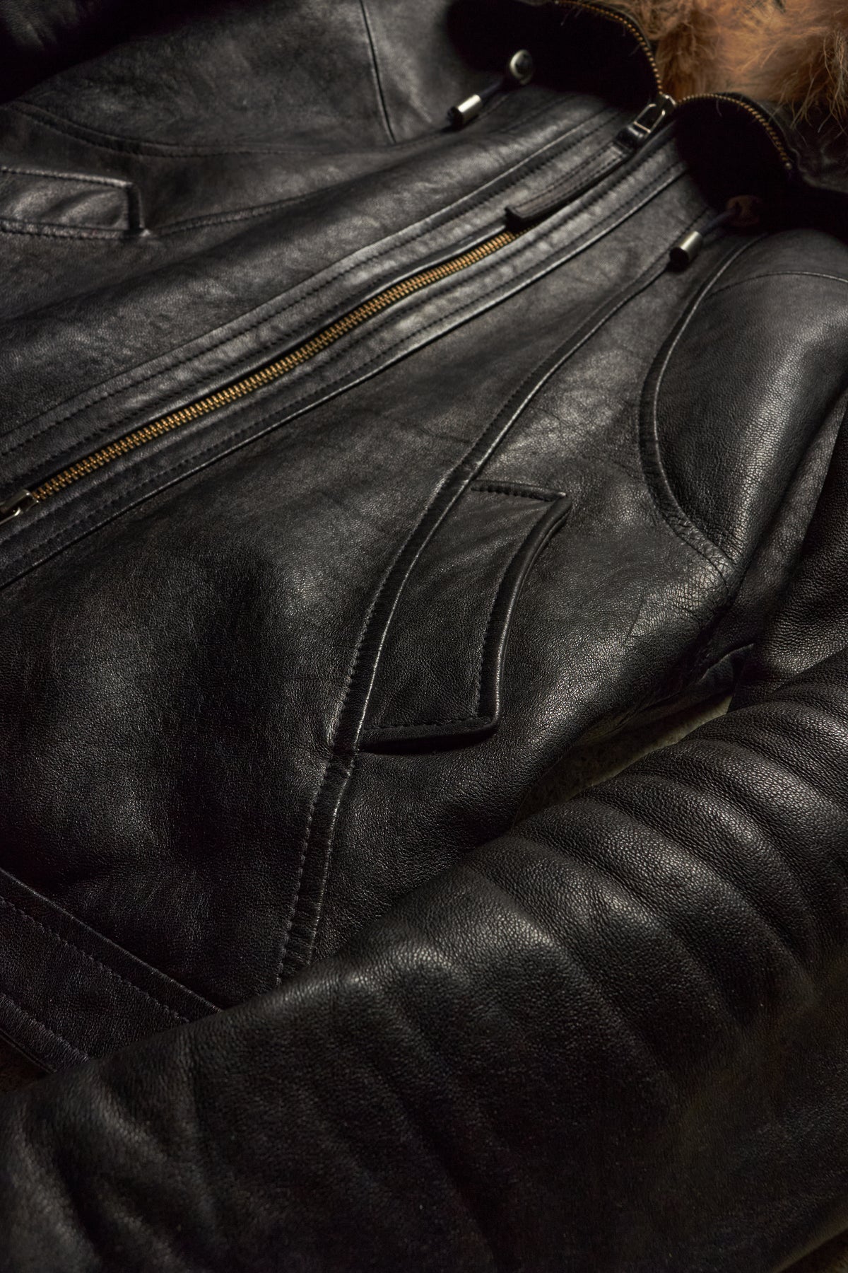G.O.A [31647013] LAMB LEATHER DETACHABLE RACOON FUR HOODED JACKET