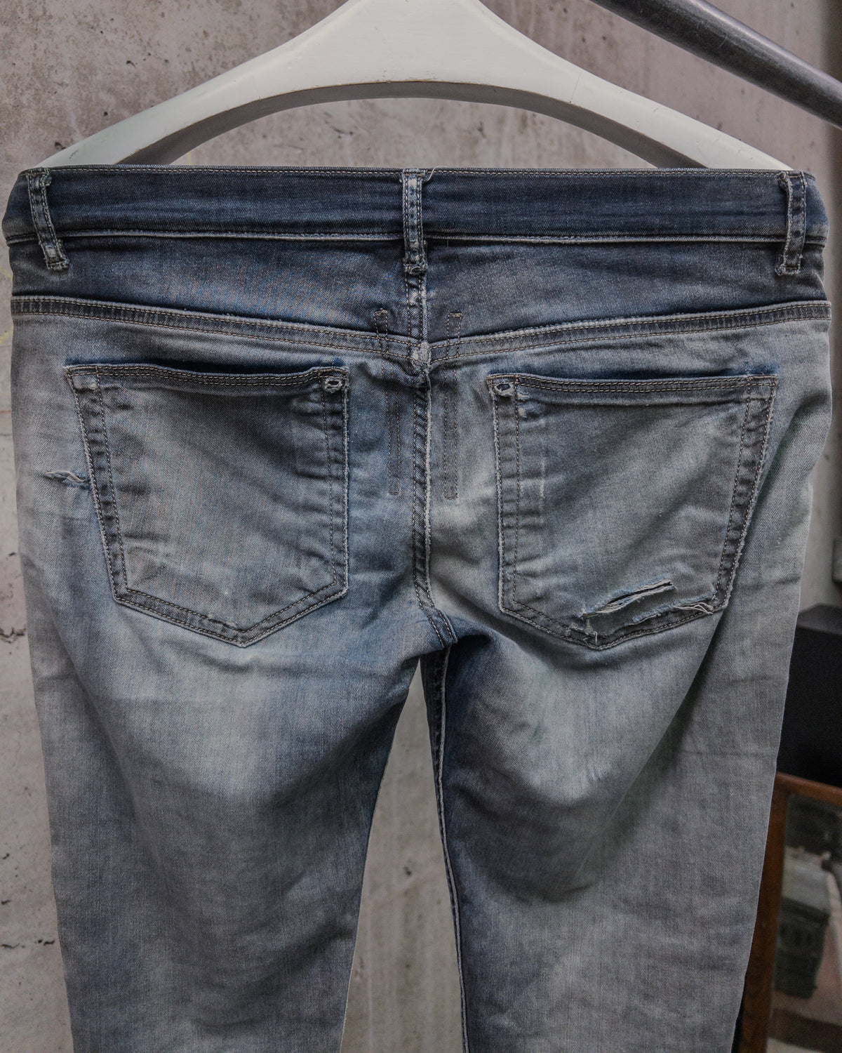 Rick Owens DRKSHDW SS16 Distressed & Repaired ‘Detroit Cut’ Denim - Dark Dust