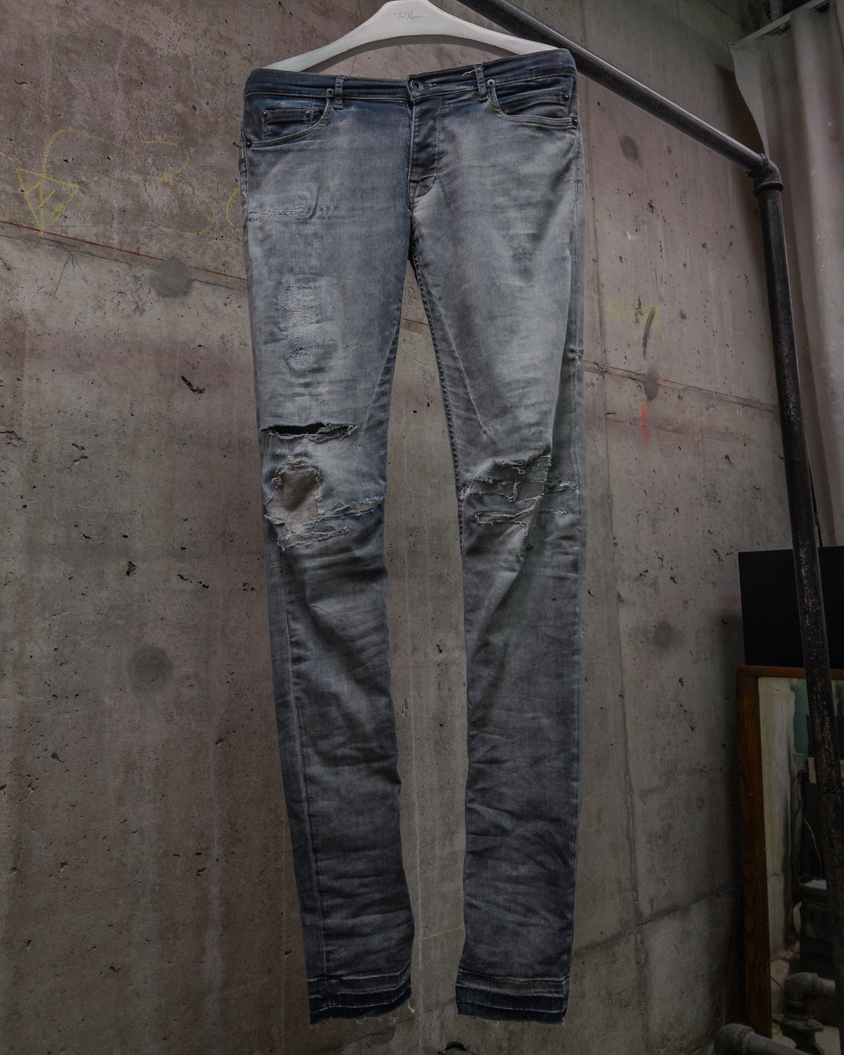 Rick Owens DRKSHDW SS16 Distressed & Repaired ‘Detroit Cut’ Denim - Dark Dust