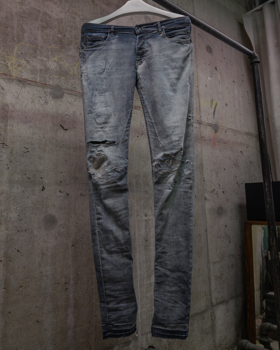 Rick Owens DRKSHDW SS16 Distressed & Repaired ‘Detroit Cut’ Denim - Dark Dust