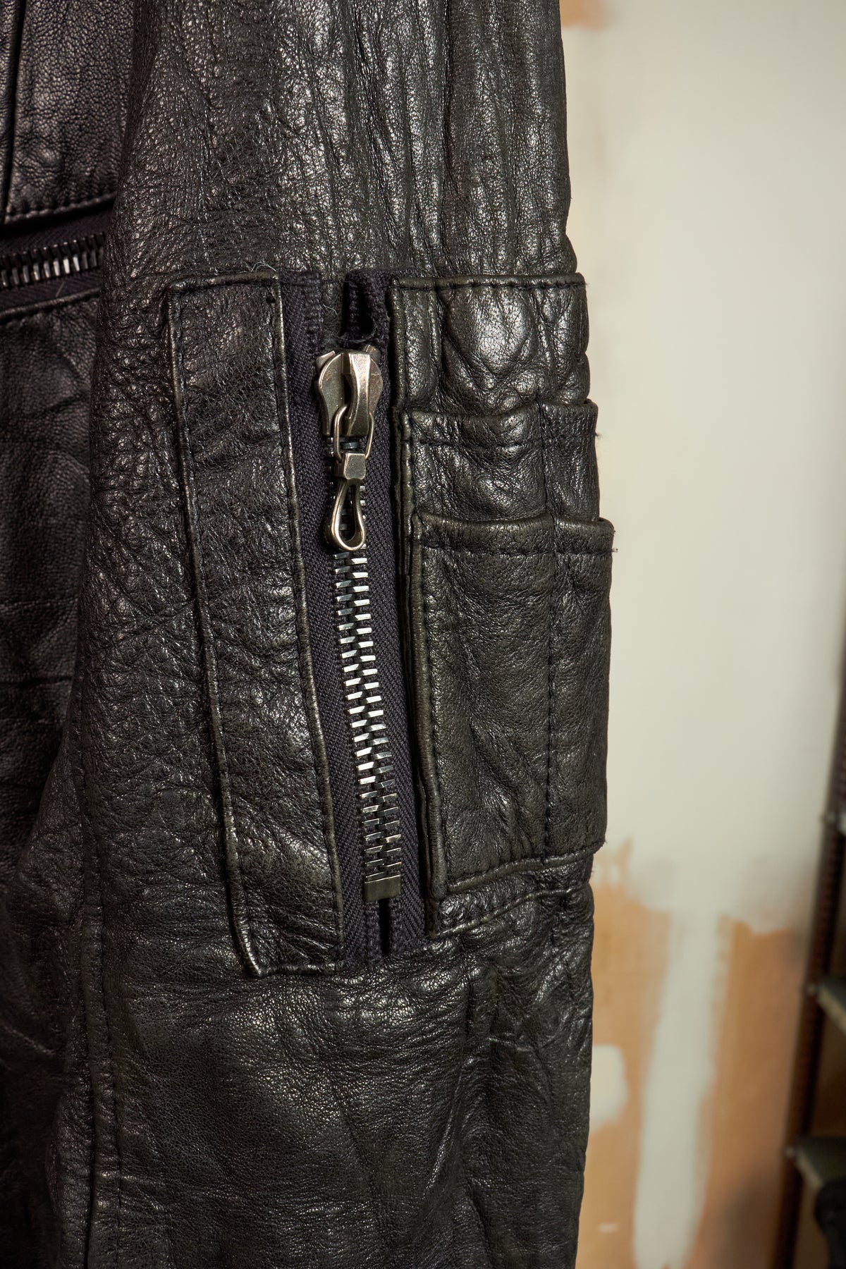 SHELLAC LAMB LEATHER DOUBLE ZIP BOMBER JACKET
