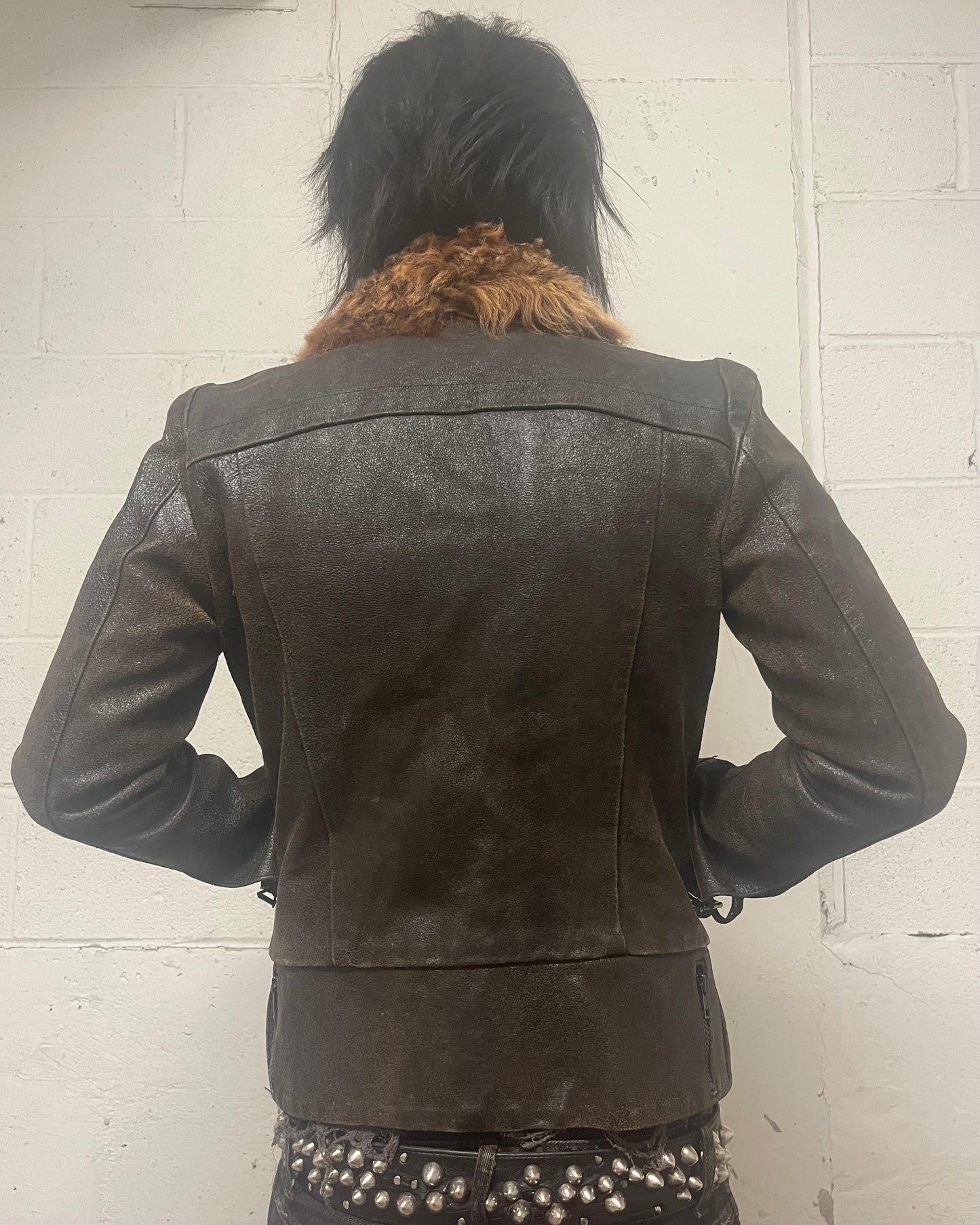 L.G.B (Le Grande Blue) Leather Fur Jacket