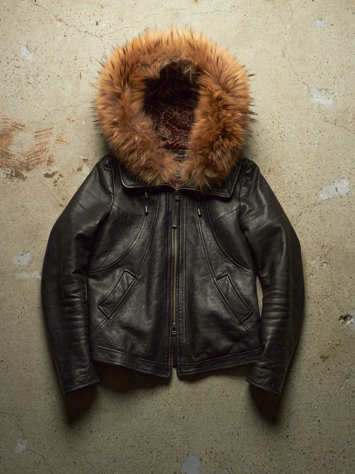 G.O.A [31647013] LAMB LEATHER DETACHABLE RACOON FUR HOODED JACKET