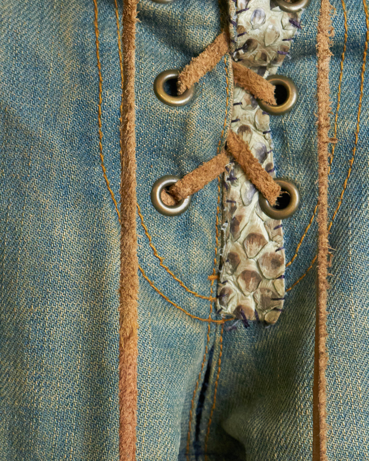 IF SIX WAS NINE [C/MEXICAN/DX] Flared Lace up Patchwork Jeans