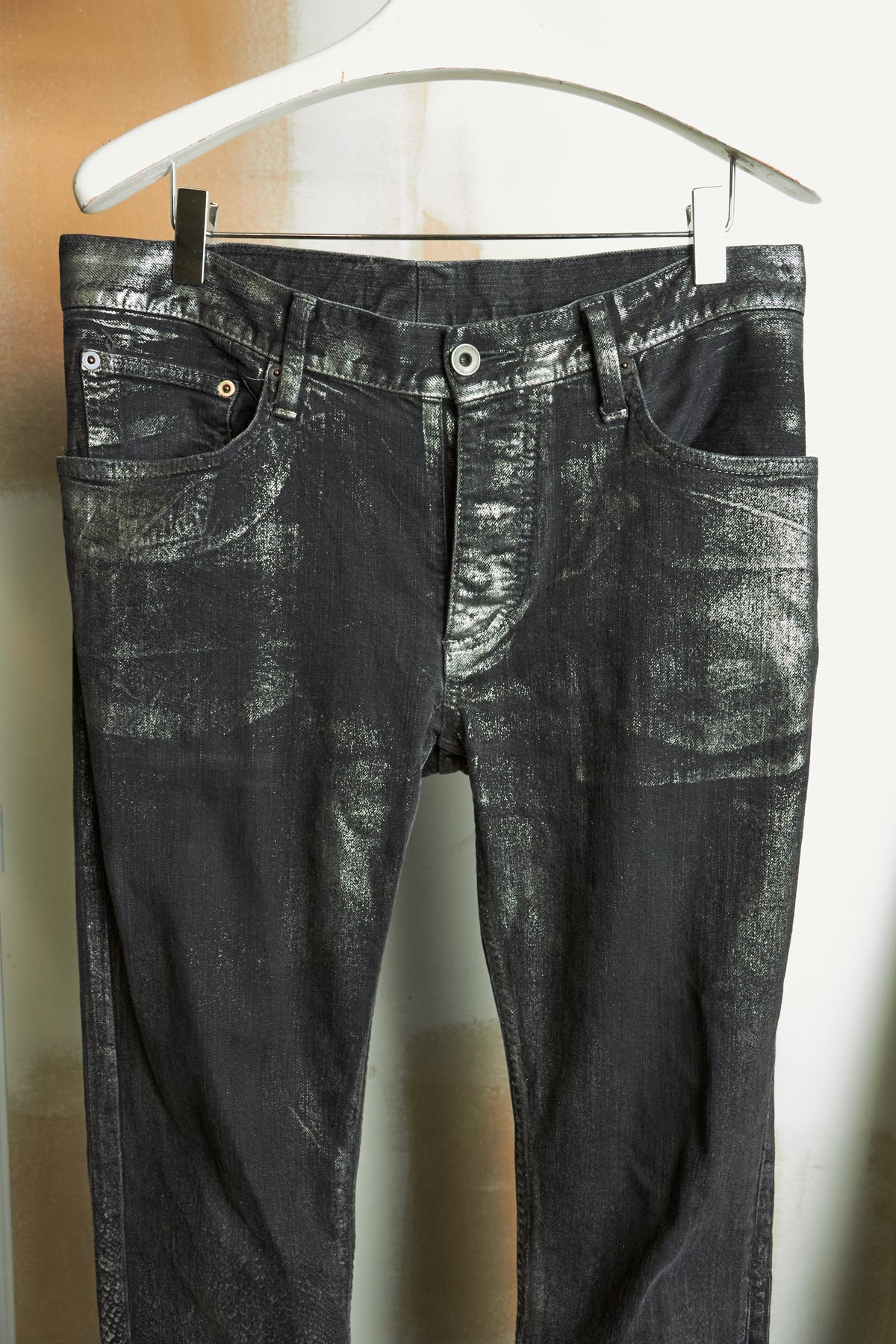 L.G.B. [S-WOLF] Metallic Waxed Python Print Slim Bootcut ‘Wolf’ Denim