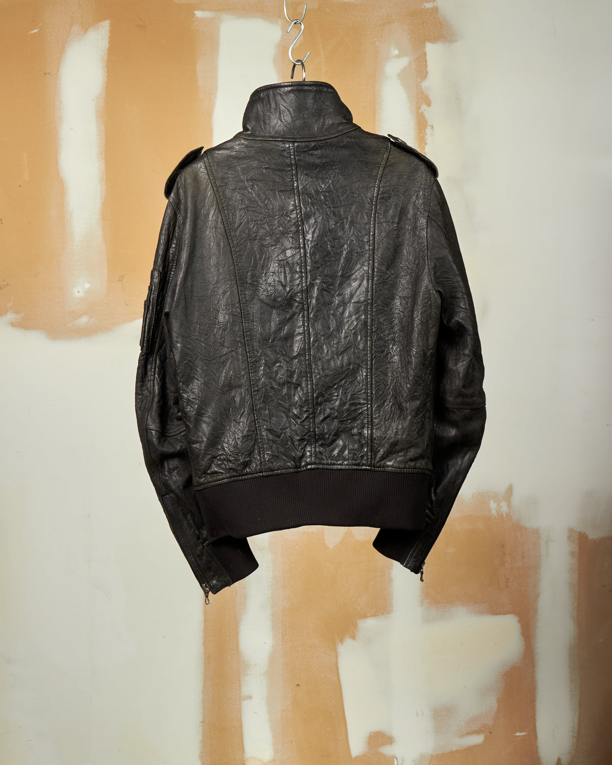 SHELLAC LAMB LEATHER DOUBLE ZIP BOMBER JACKET