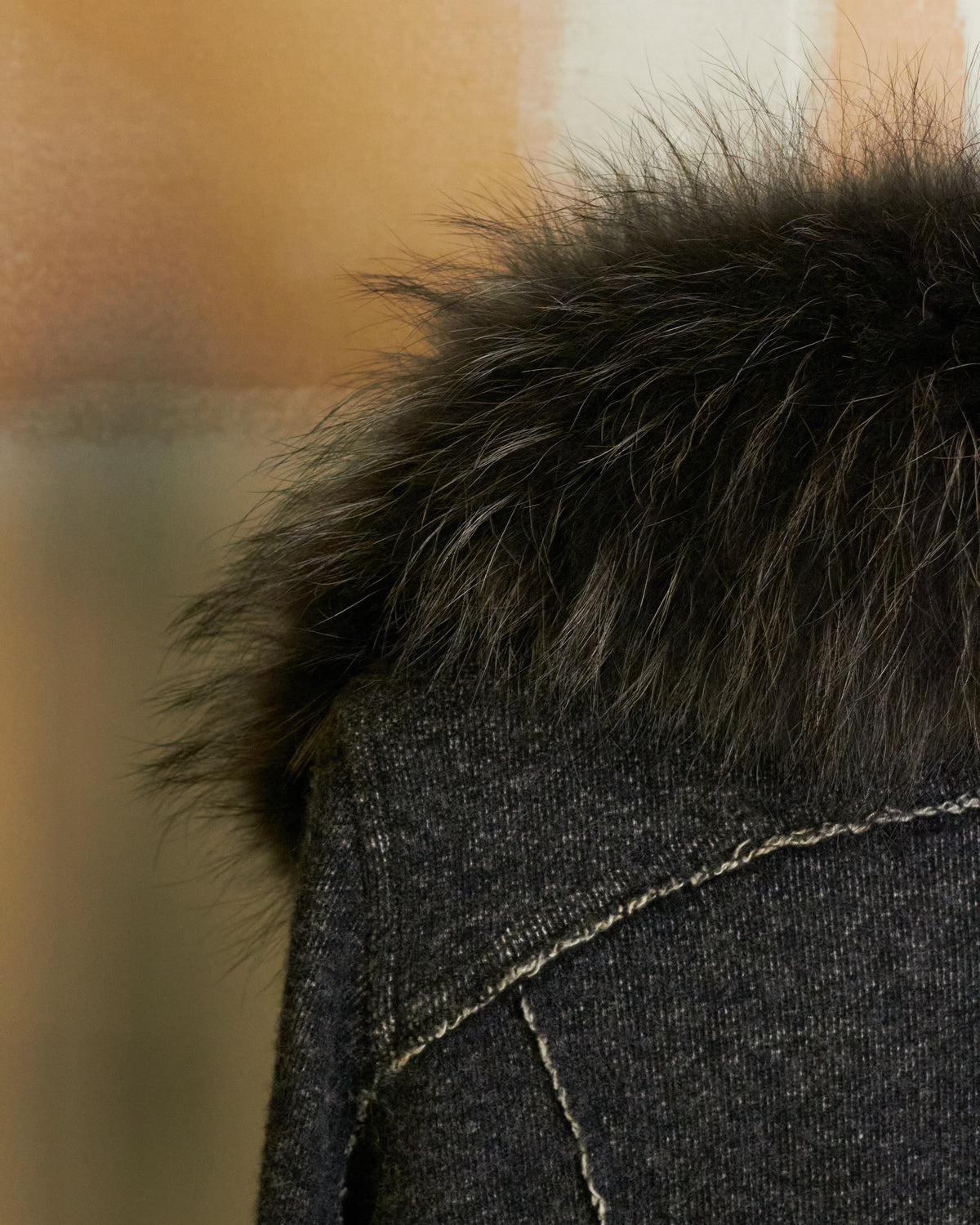 L.G.B. [RIDERS CARDI] Black Fur Asymmetrical Zip Parka