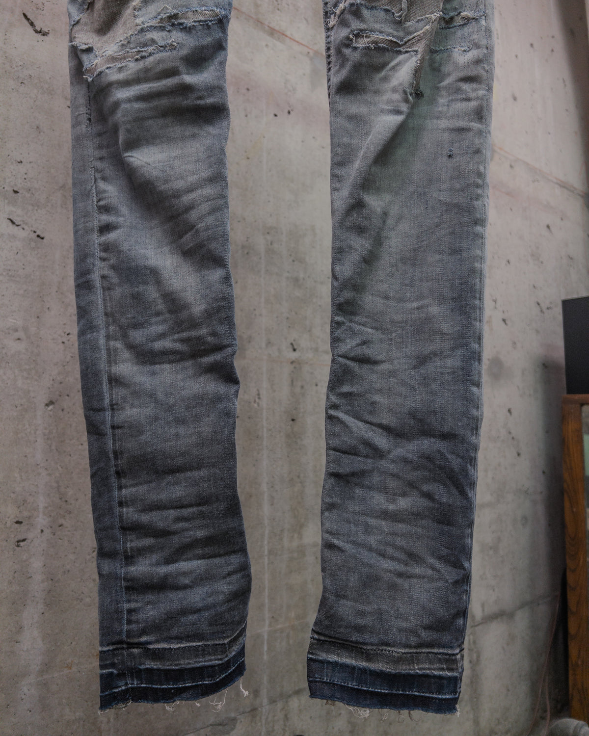 Rick Owens DRKSHDW SS16 Distressed & Repaired ‘Detroit Cut’ Denim - Dark Dust
