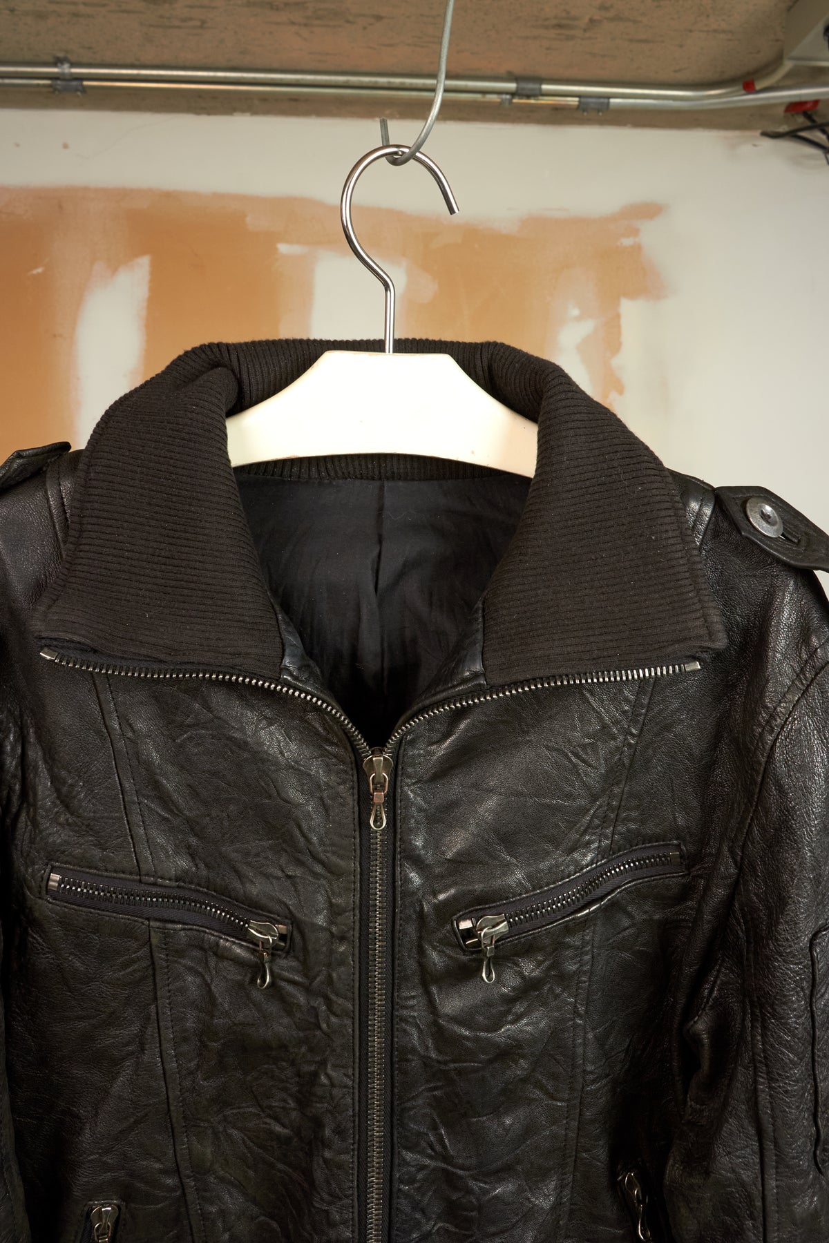 SHELLAC LAMB LEATHER DOUBLE ZIP BOMBER JACKET
