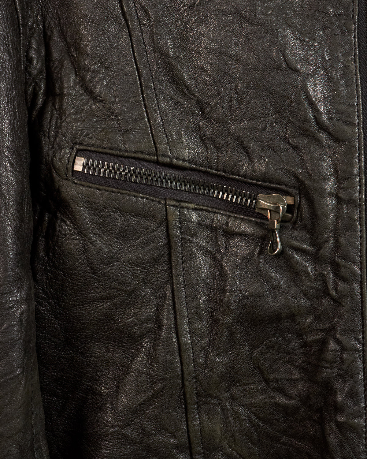 SHELLAC LAMB LEATHER DOUBLE ZIP BOMBER JACKET