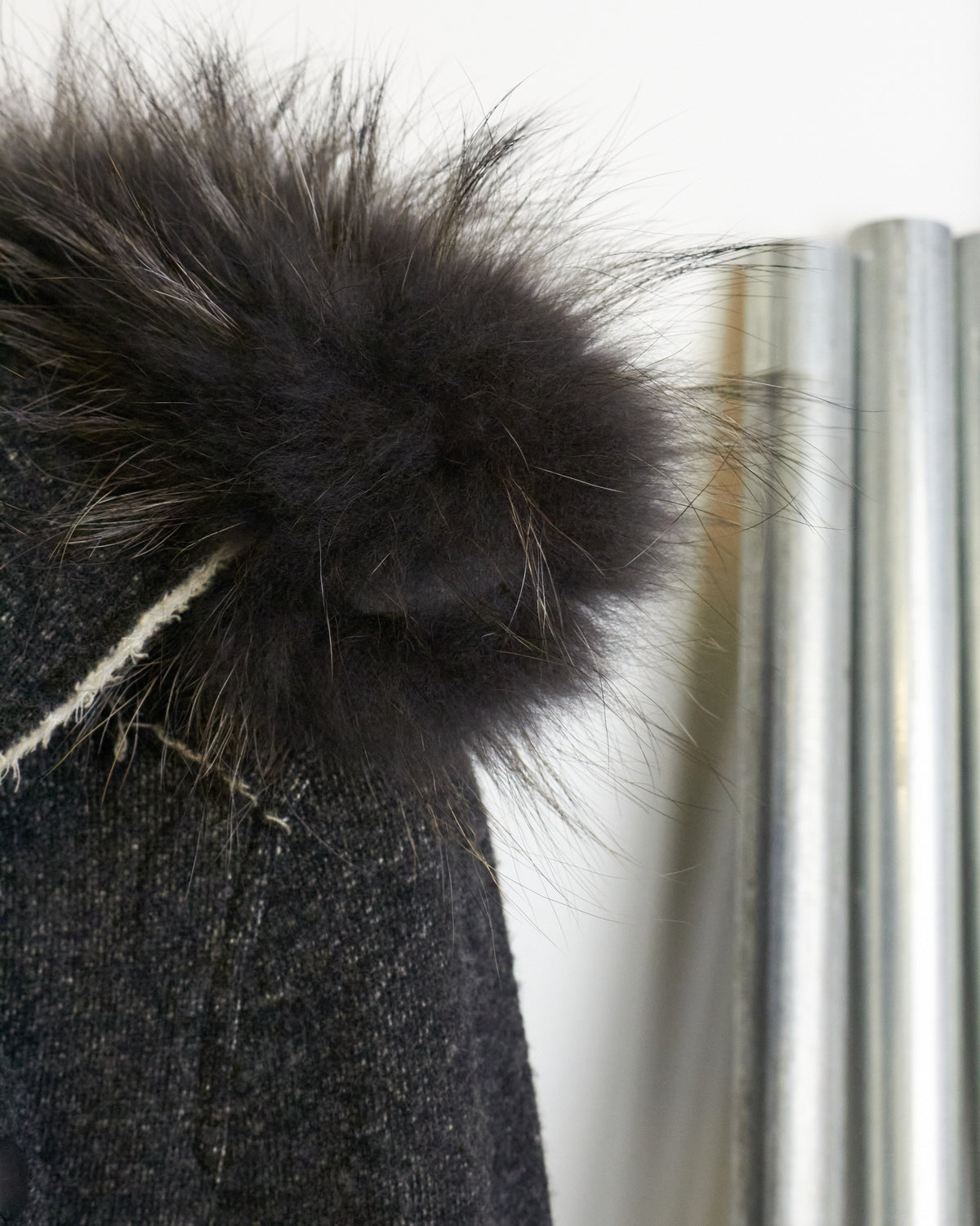 L.G.B. [RIDERS CARDI] Black Fur Asymmetrical Zip Parka