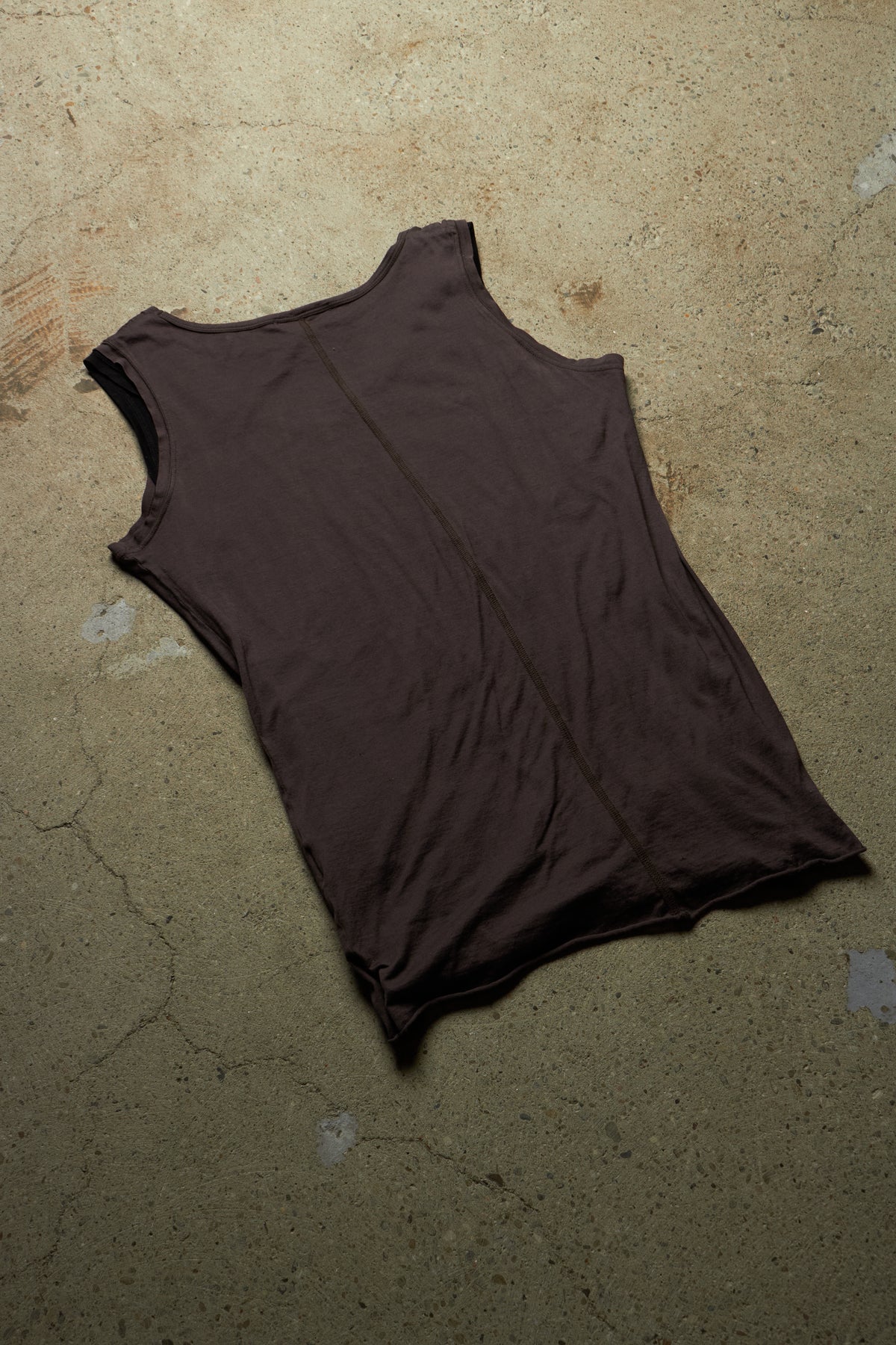 DIET BUTCHER SLIM SKIN DOUBLE LAYERED ASYMMETRICAL COTTON TANK TOP WITH TASSLE