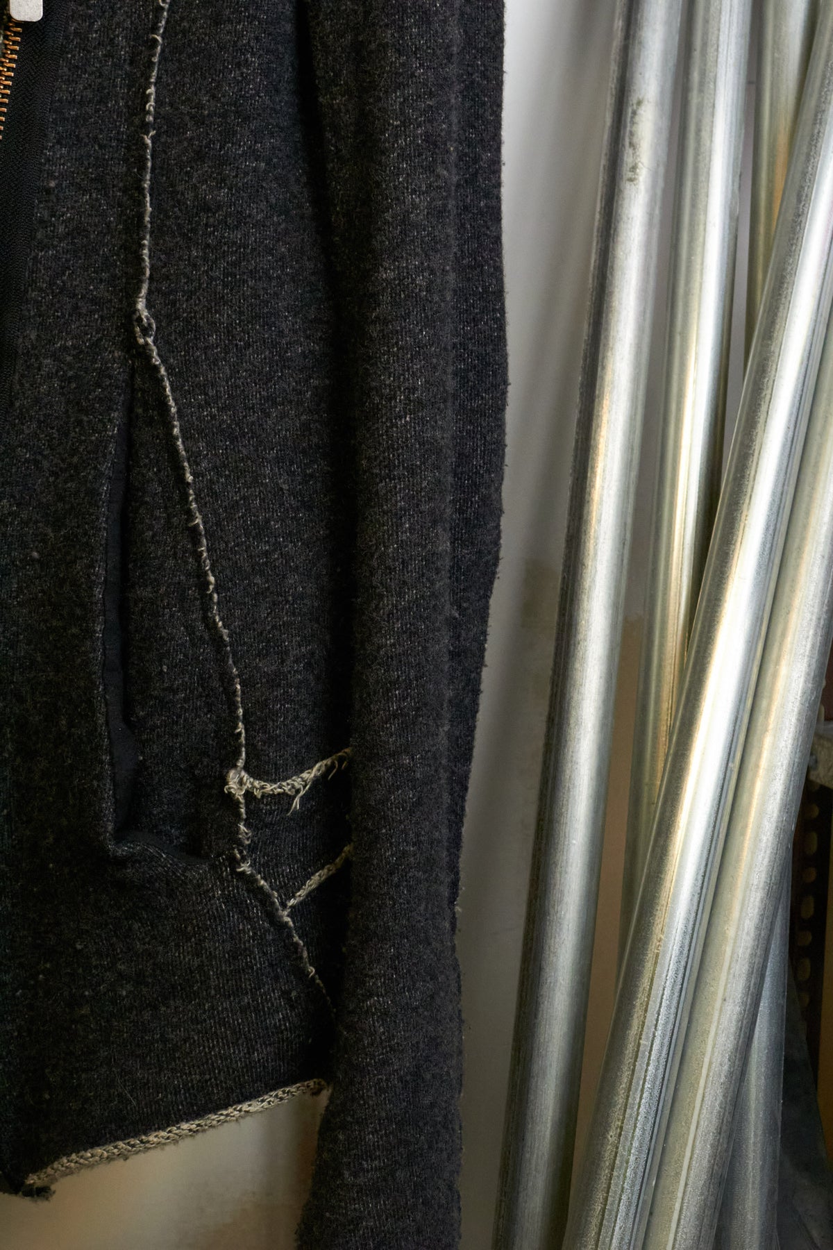 L.G.B. [RIDERS CARDI] Black Fur Asymmetrical Zip Parka