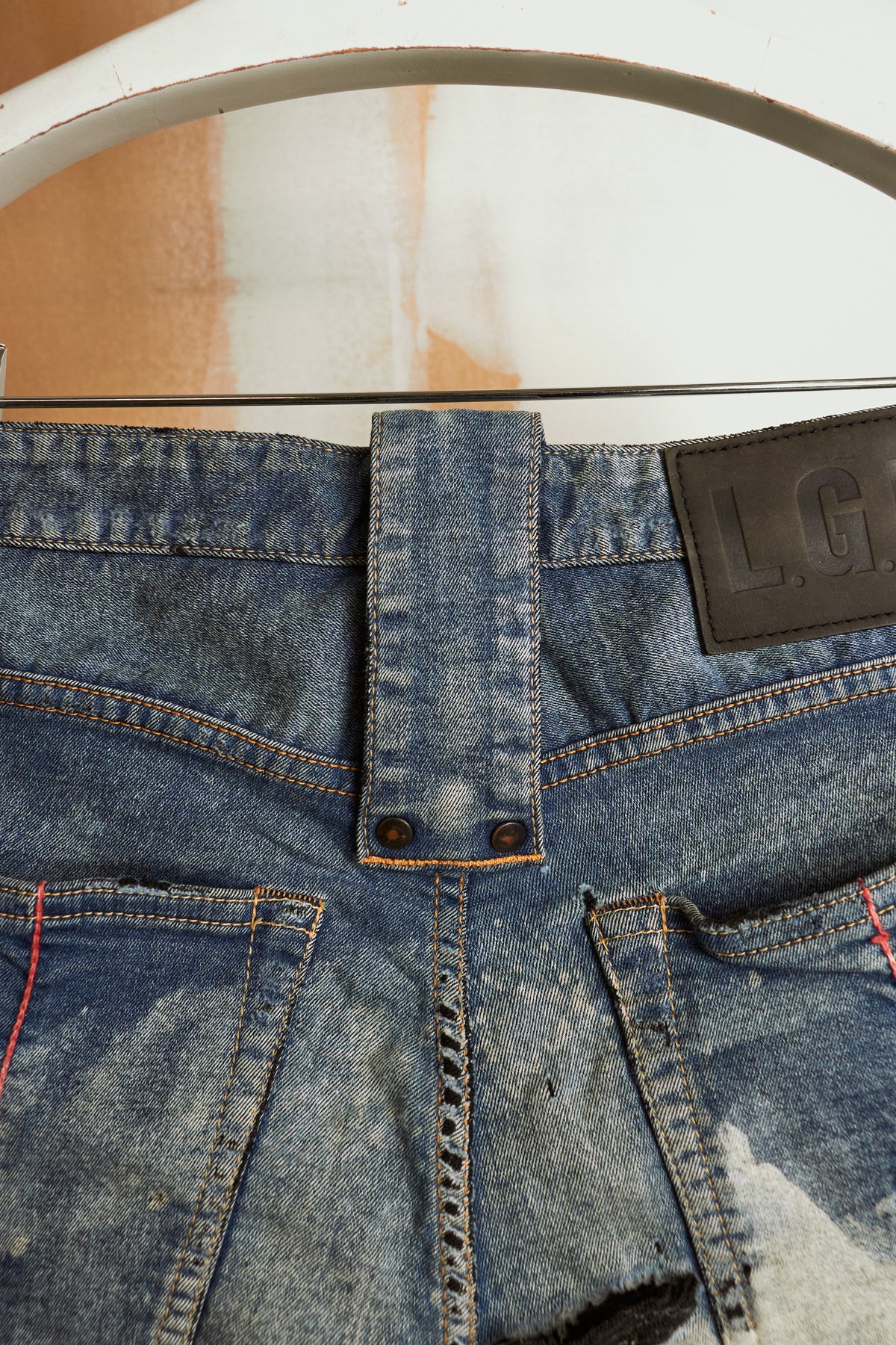 L.G.B. [ST103-B2D] Distressed Star Print Blue Denim