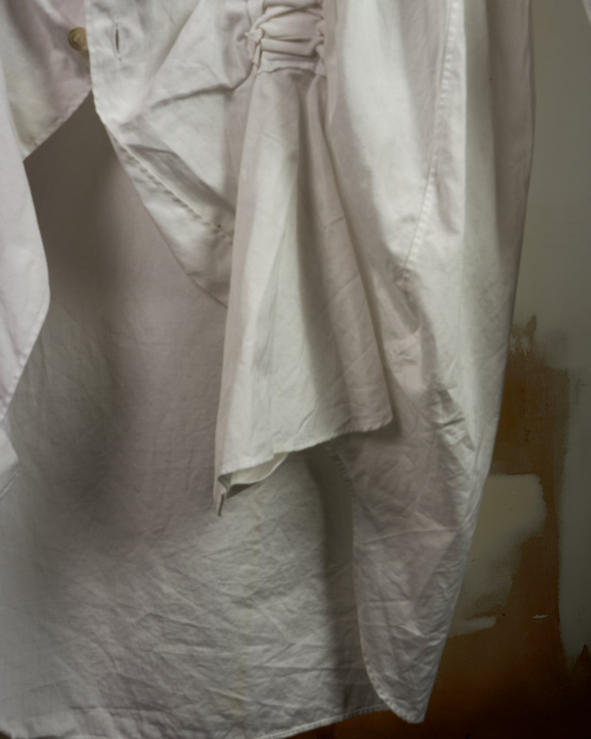 COMME DES GARÇONS HOMME PLUS RUCHED ASYMMETRICAL WHITE DRESS SHIRT