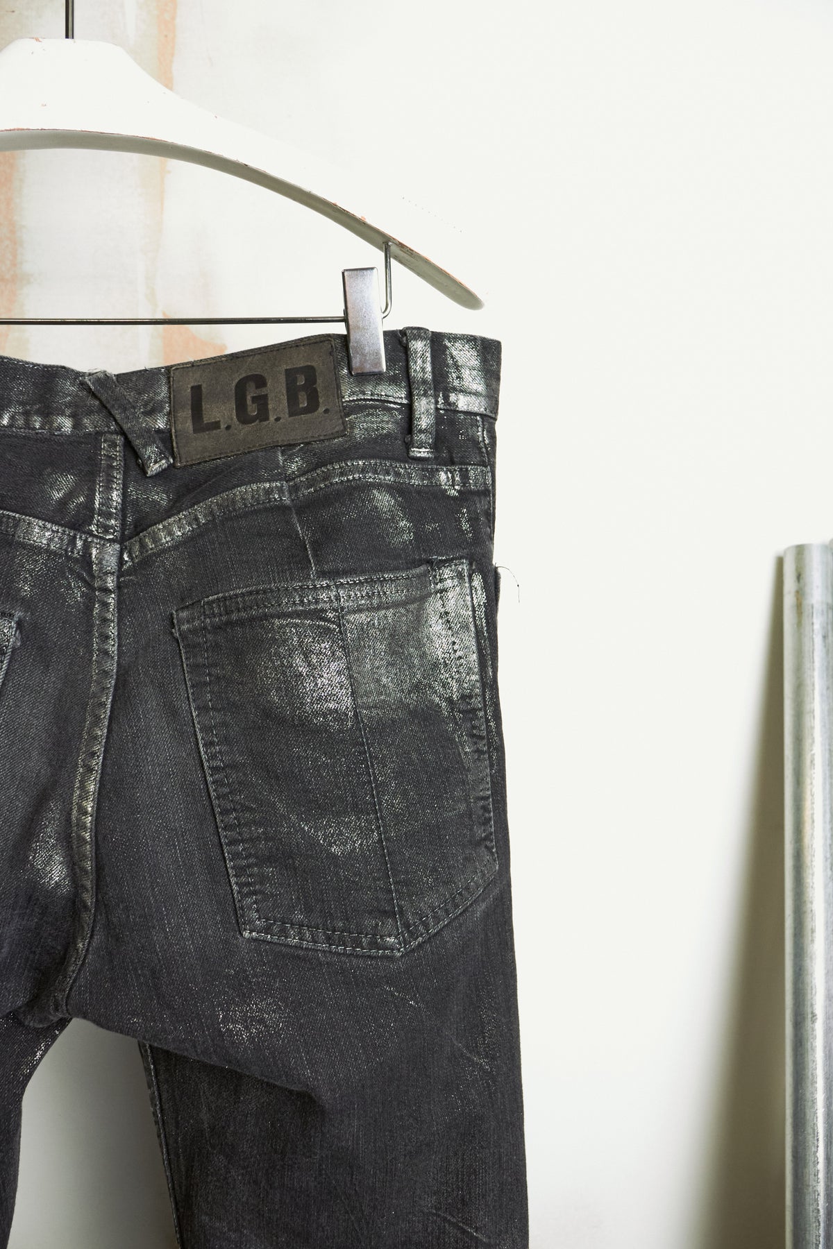 L.G.B. [S-WOLF] Metallic Waxed Python Print Slim Bootcut ‘Wolf’ Denim