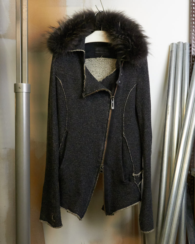 L.G.B. [RIDERS CARDI] Black Fur Asymmetrical Zip Parka