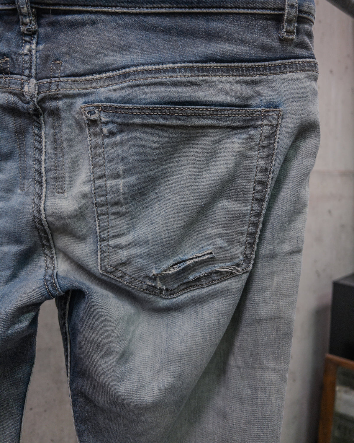 Rick Owens DRKSHDW SS16 Distressed & Repaired ‘Detroit Cut’ Denim - Dark Dust