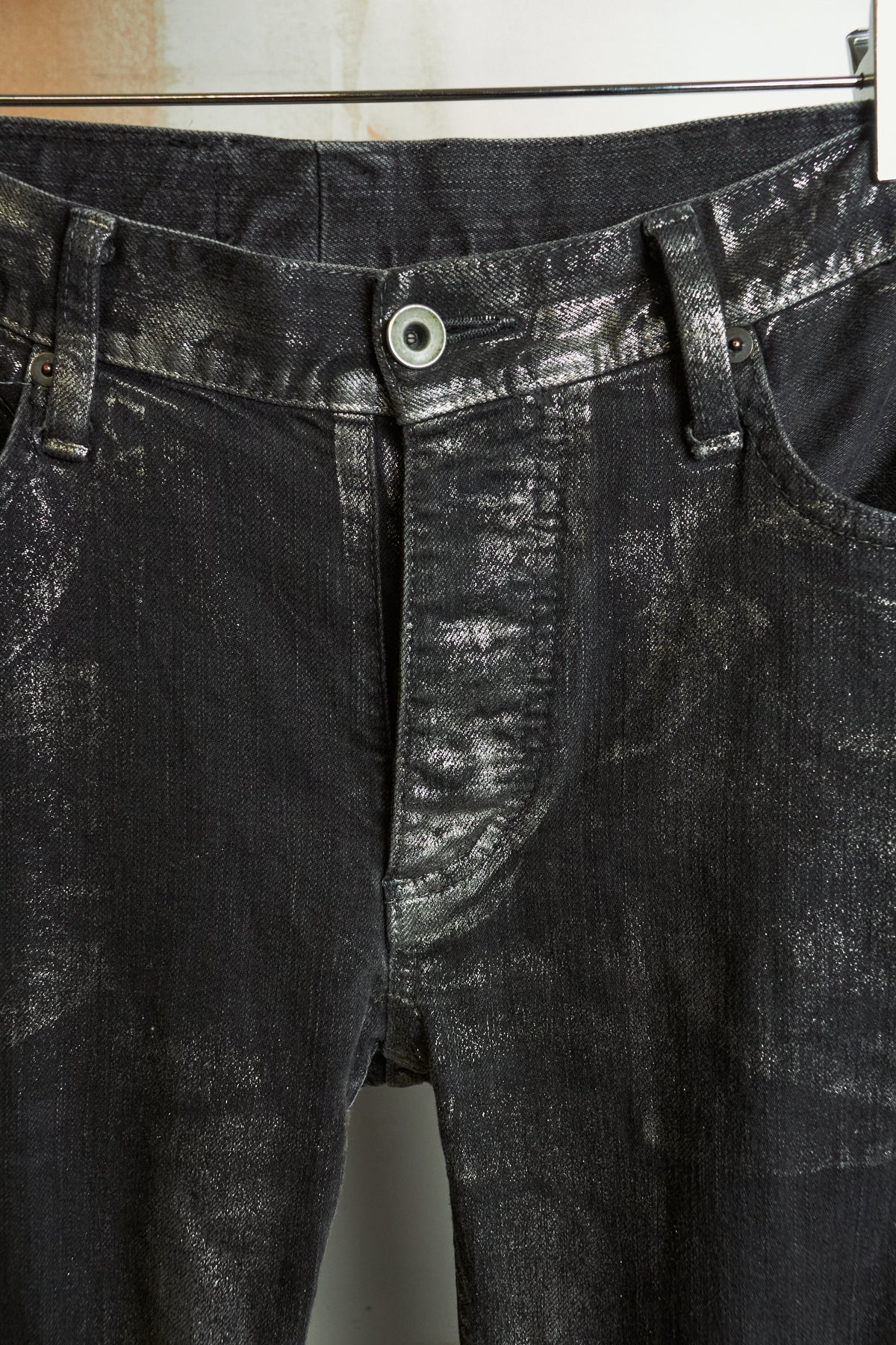 L.G.B. [S-WOLF] Metallic Waxed Python Print Slim Bootcut ‘Wolf’ Denim