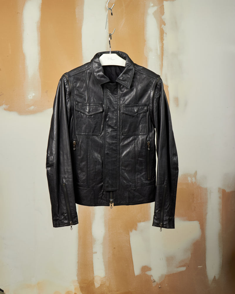 SHELLAC Detachable Sleeve Multi-Zip Cow Leather Jacket & Vest