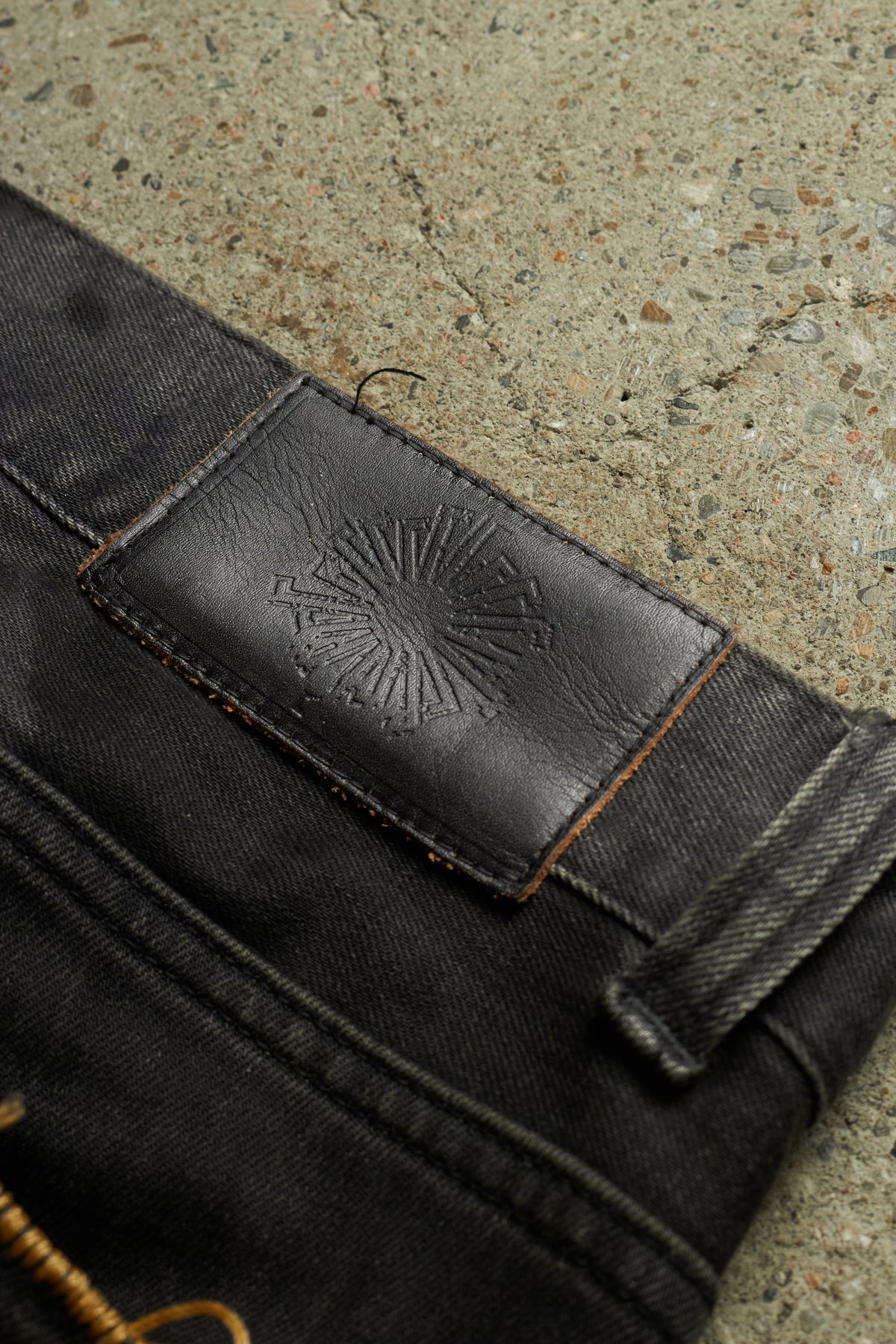 OPAQUE FATE X TORNADO MART PIERCED LEATHER PANEL FLARED DENIM