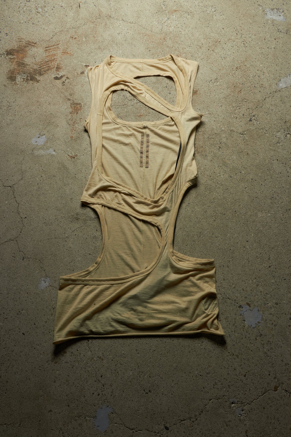RICK OWENS SS24 DRKSHDW [LIDO] MILK ASYMMETRICAL CUT OUT TANK TOP