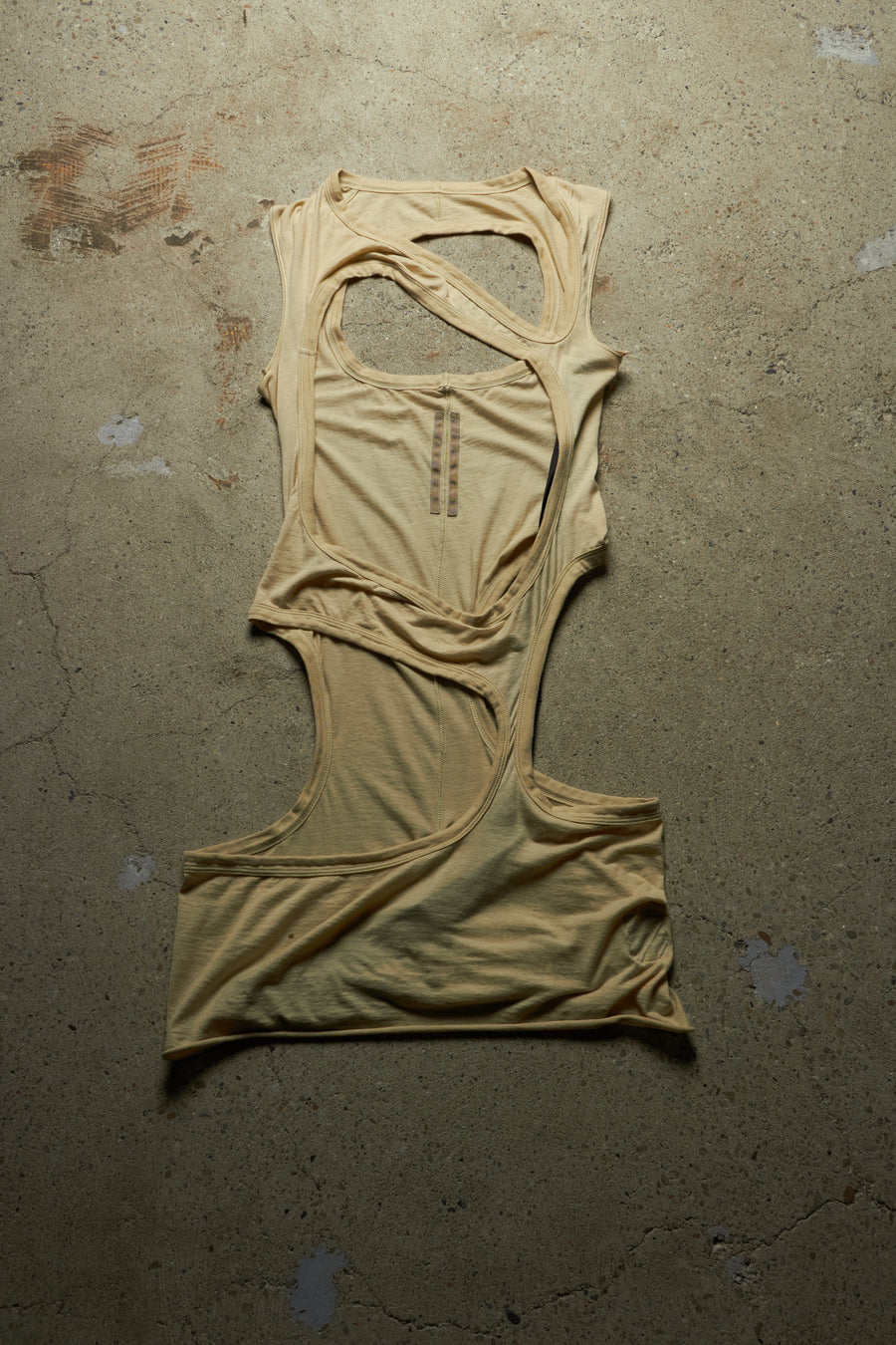RICK OWENS SS24 DRKSHDW [LIDO] MILK ASYMMETRICAL CUT OUT TANK TOP