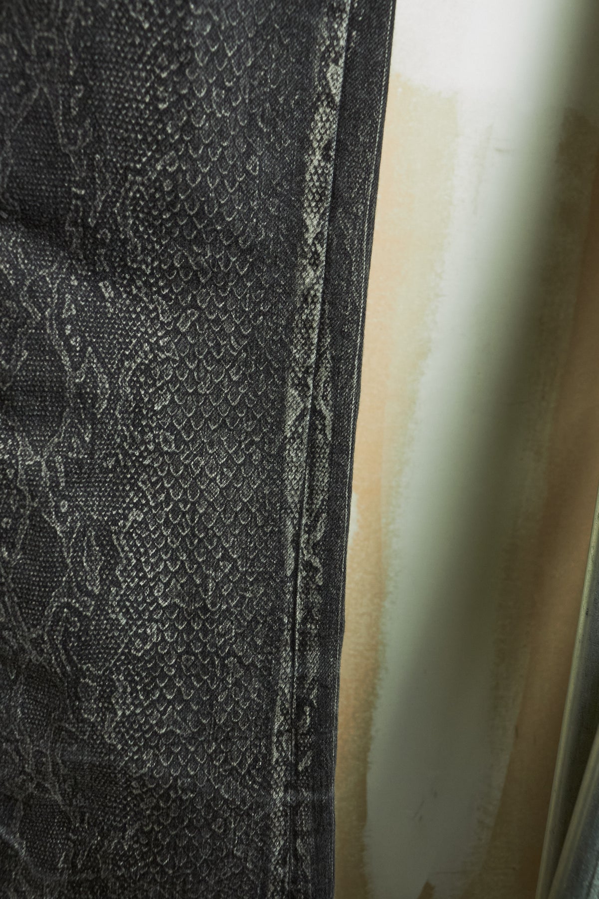 L.G.B. [S-WOLF] Metallic Waxed Python Print Slim Bootcut ‘Wolf’ Denim