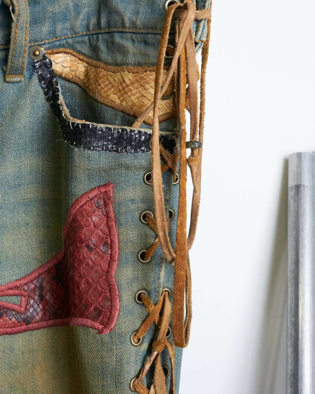 IF SIX WAS NINE [C/MEXICAN/DX] Flared Lace up Patchwork Jeans