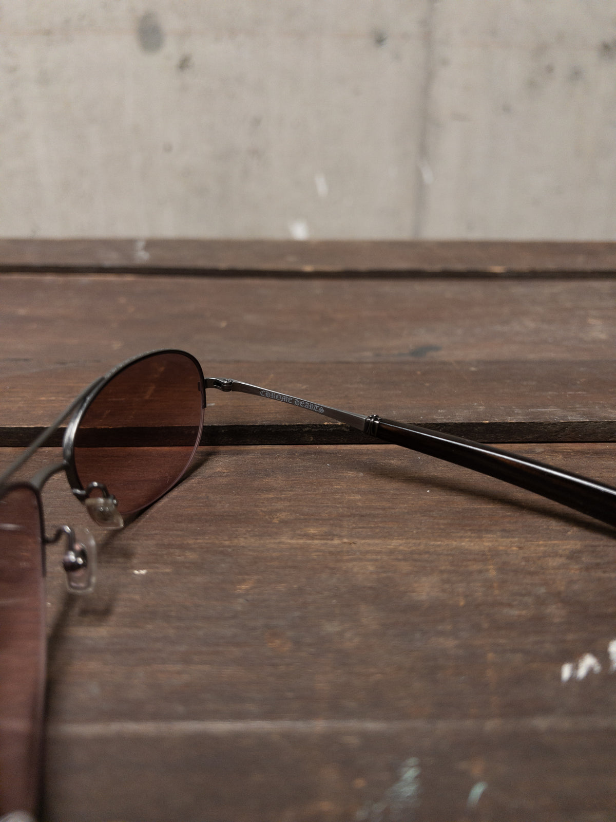 Chrome Hearts Wine Lens Aviator Sunglasses with Antique Silver and Wood Temples - Camo Carry Case