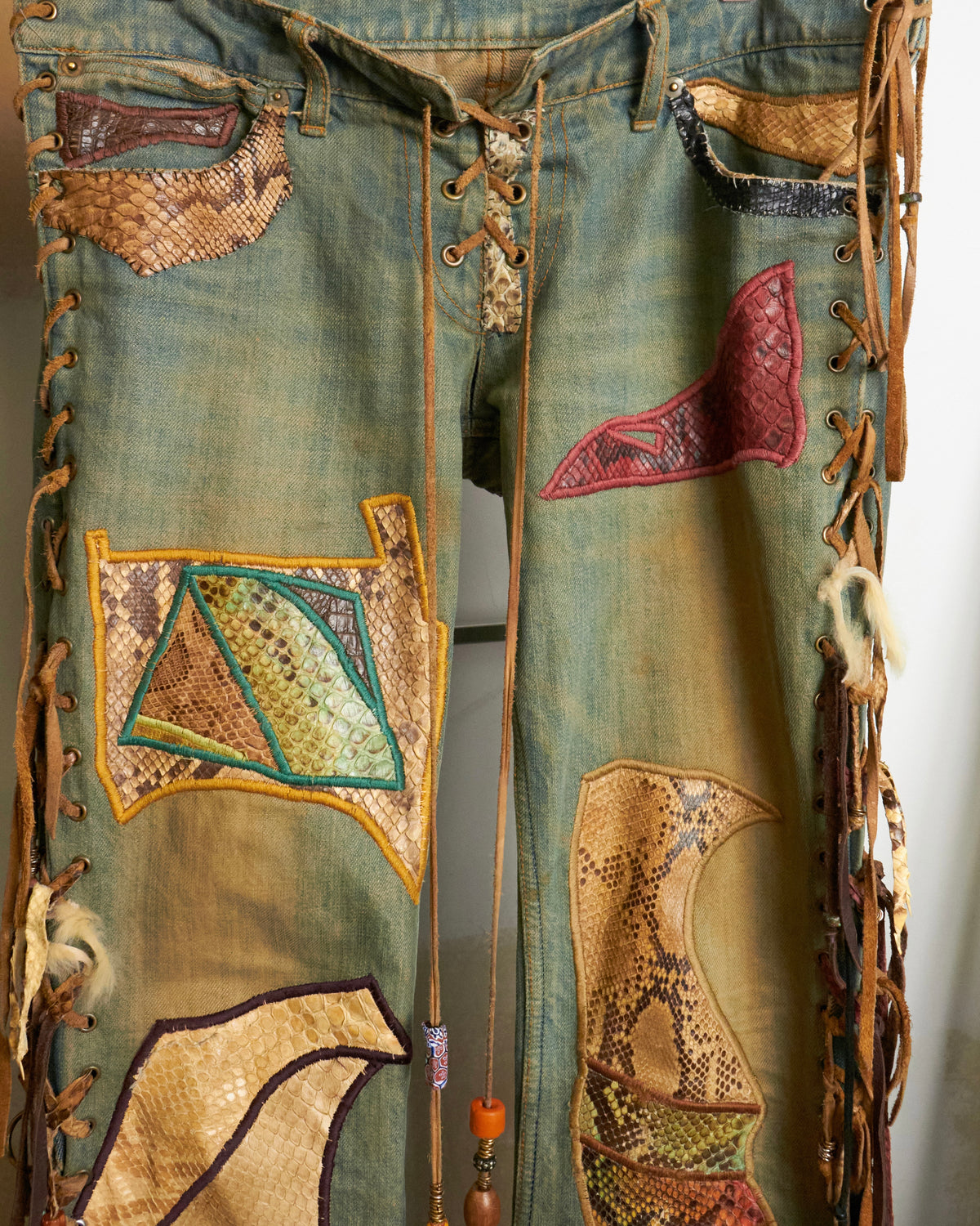 IF SIX WAS NINE [C/MEXICAN/DX] Flared Lace up Patchwork Jeans