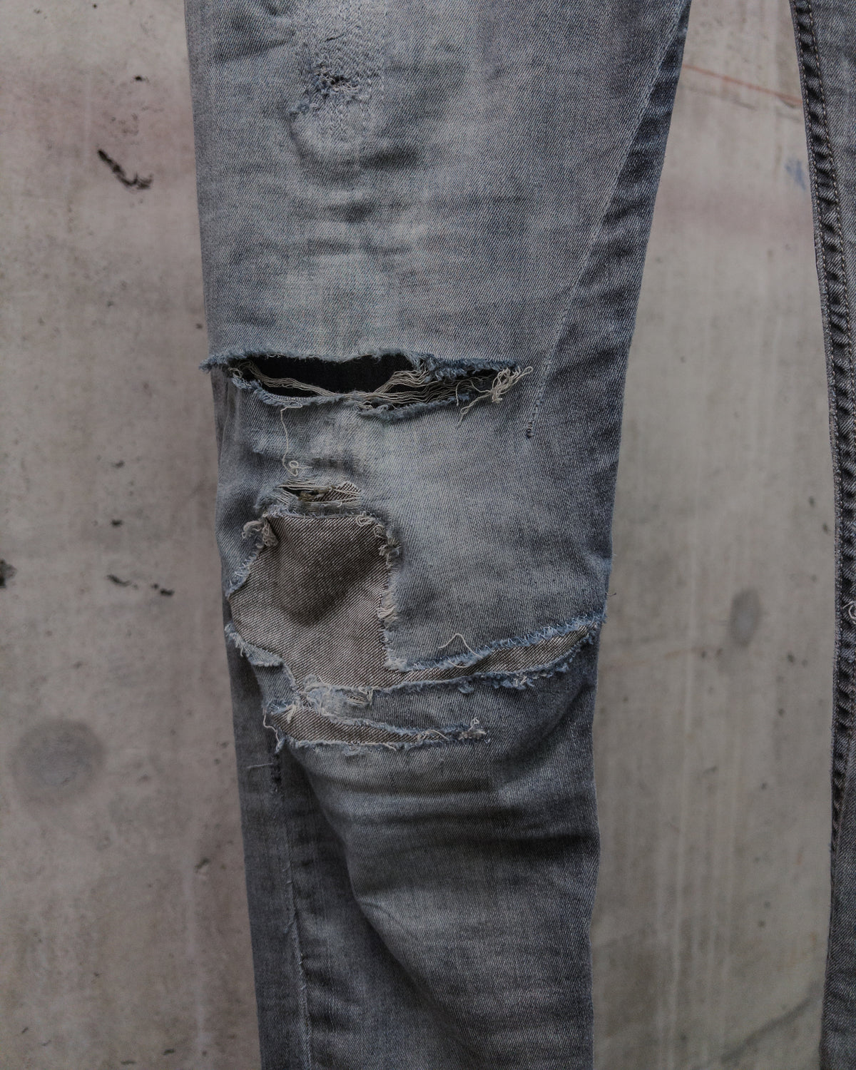 Rick Owens DRKSHDW SS16 Distressed & Repaired ‘Detroit Cut’ Denim - Dark Dust