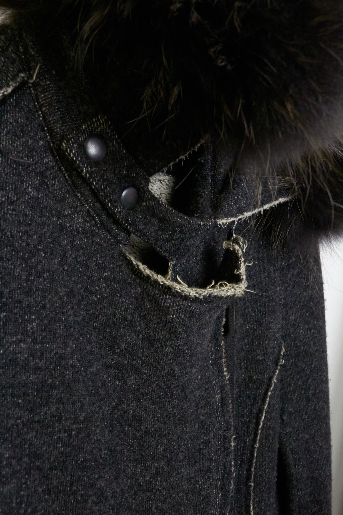 L.G.B. [RIDERS CARDI] Black Fur Asymmetrical Zip Parka