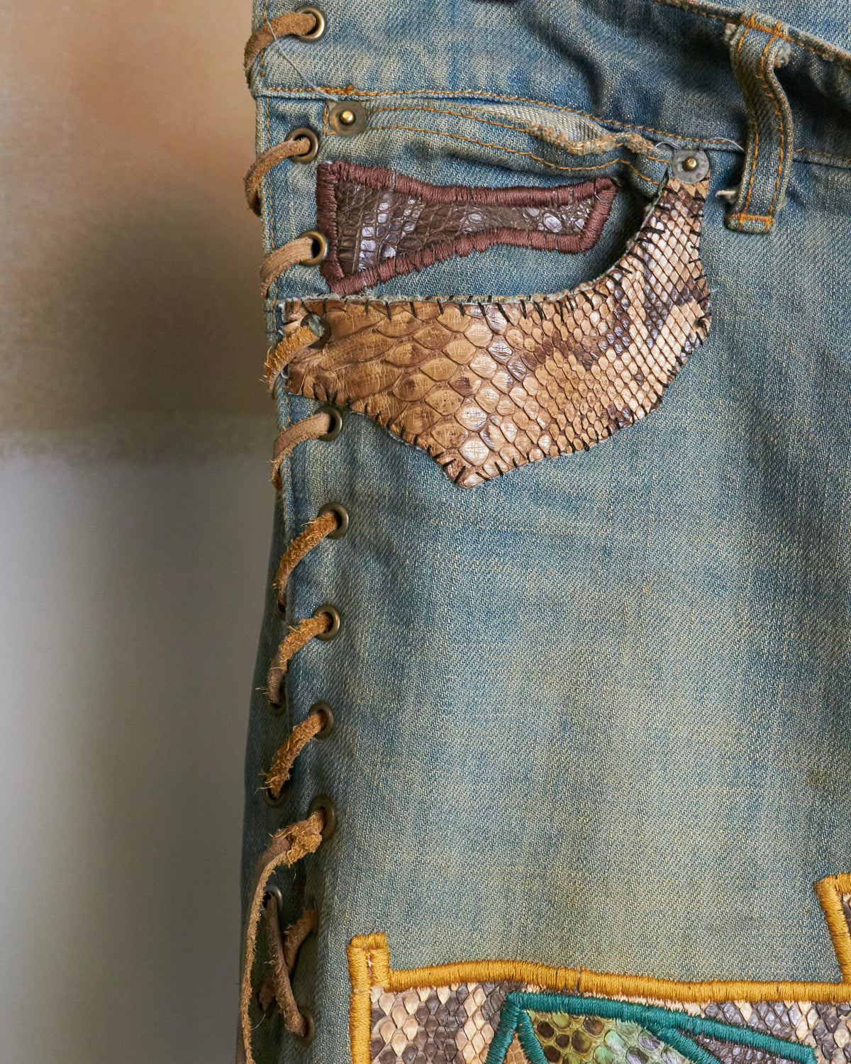 IF SIX WAS NINE [C/MEXICAN/DX] Flared Lace up Patchwork Jeans