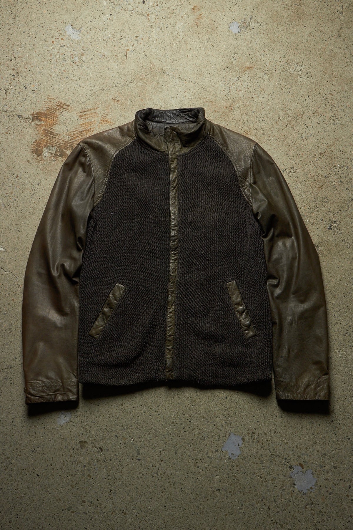 14TH ADDICTION HYBRID SHEEP SKIN RIBBED WOOL DOUBLE ZIP UP JACKET