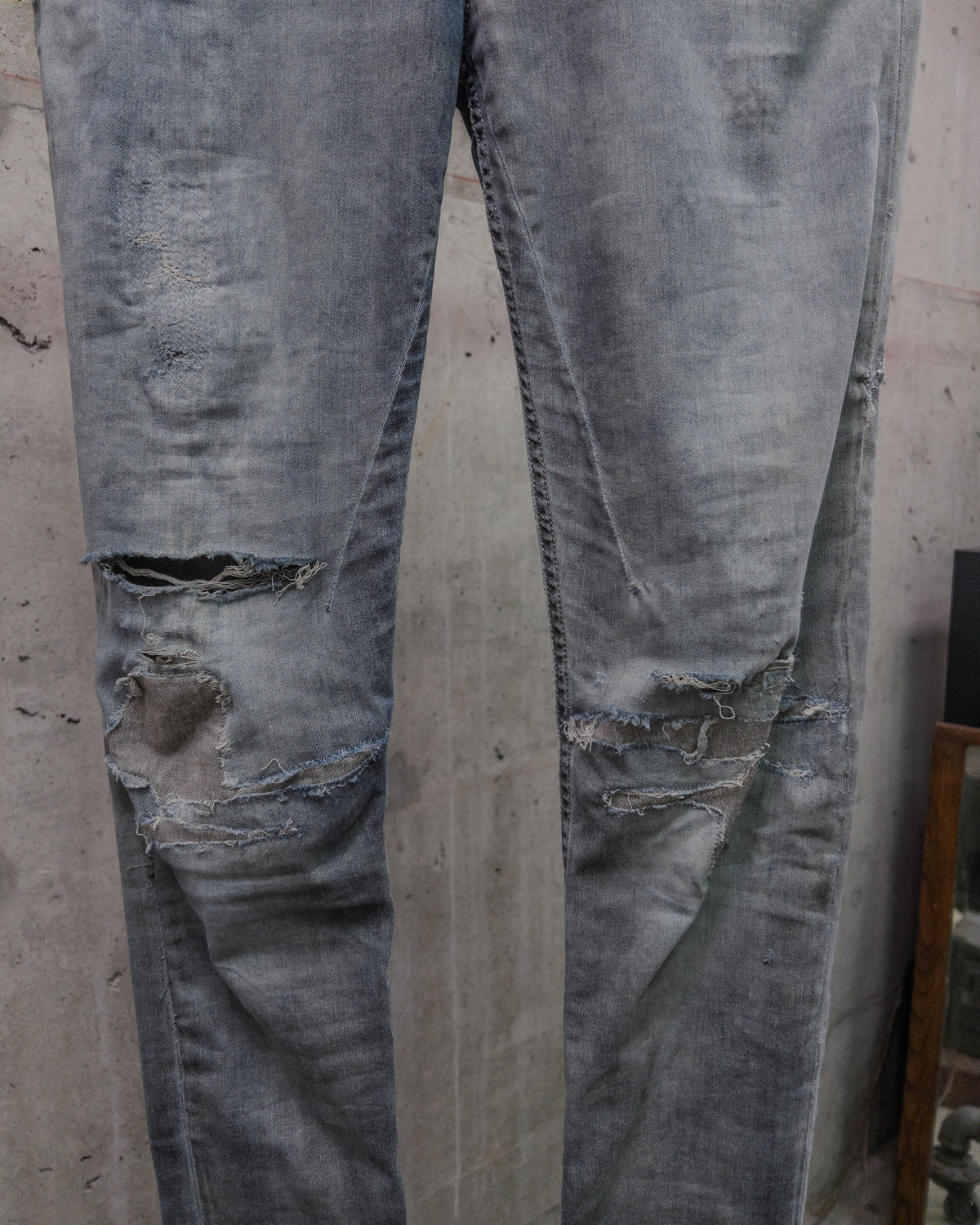 Rick Owens DRKSHDW SS16 Distressed & Repaired ‘Detroit Cut’ Denim - Dark Dust