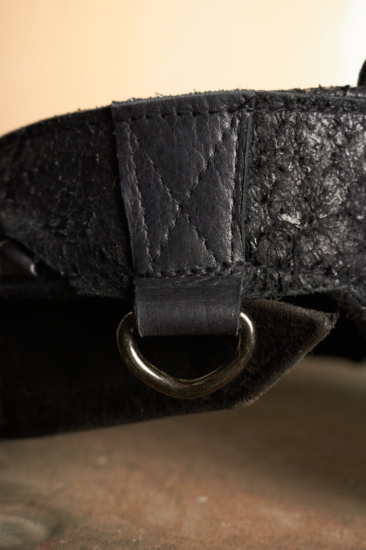KMRII [1101-BG01 KB-SCORPION] GOAT & COW LEATHER STUDDED TASSLE & STITCHED WAIST BELT BAG