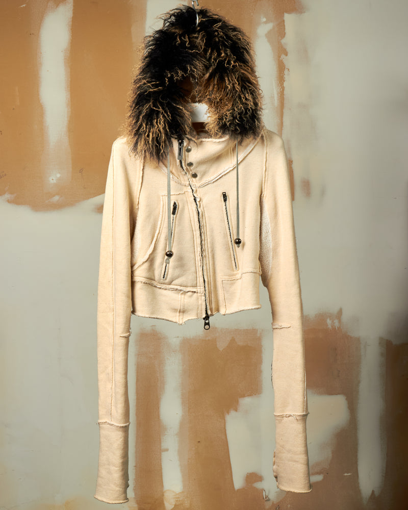 L.G.B. CROPPED RACOON FUR WHITE PARKA
