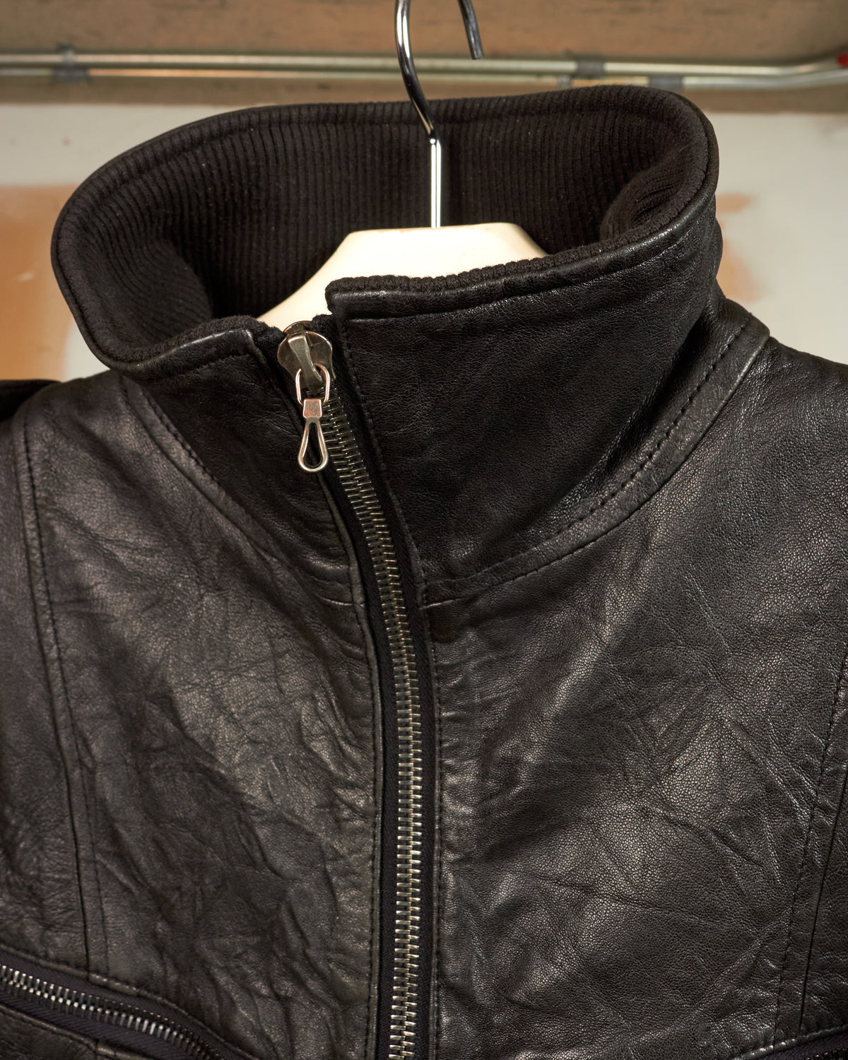 SHELLAC LAMB LEATHER DOUBLE ZIP BOMBER JACKET