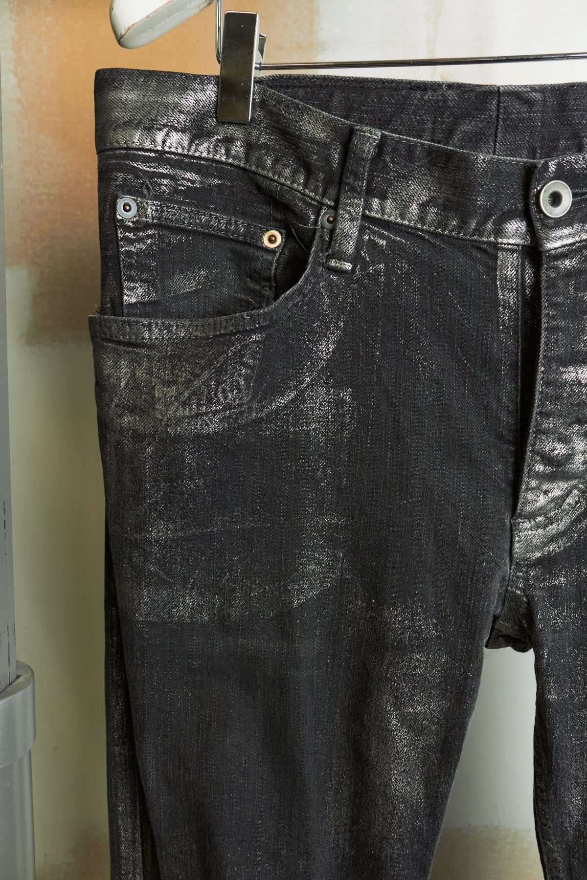 L.G.B. [S-WOLF] Metallic Waxed Python Print Slim Bootcut ‘Wolf’ Denim
