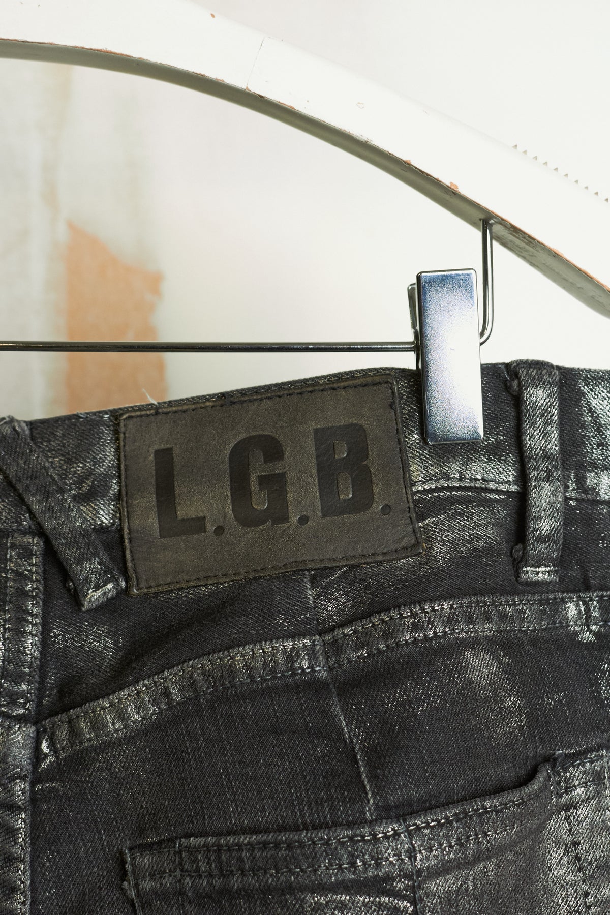 L.G.B. [S-WOLF] Metallic Waxed Python Print Slim Bootcut ‘Wolf’ Denim