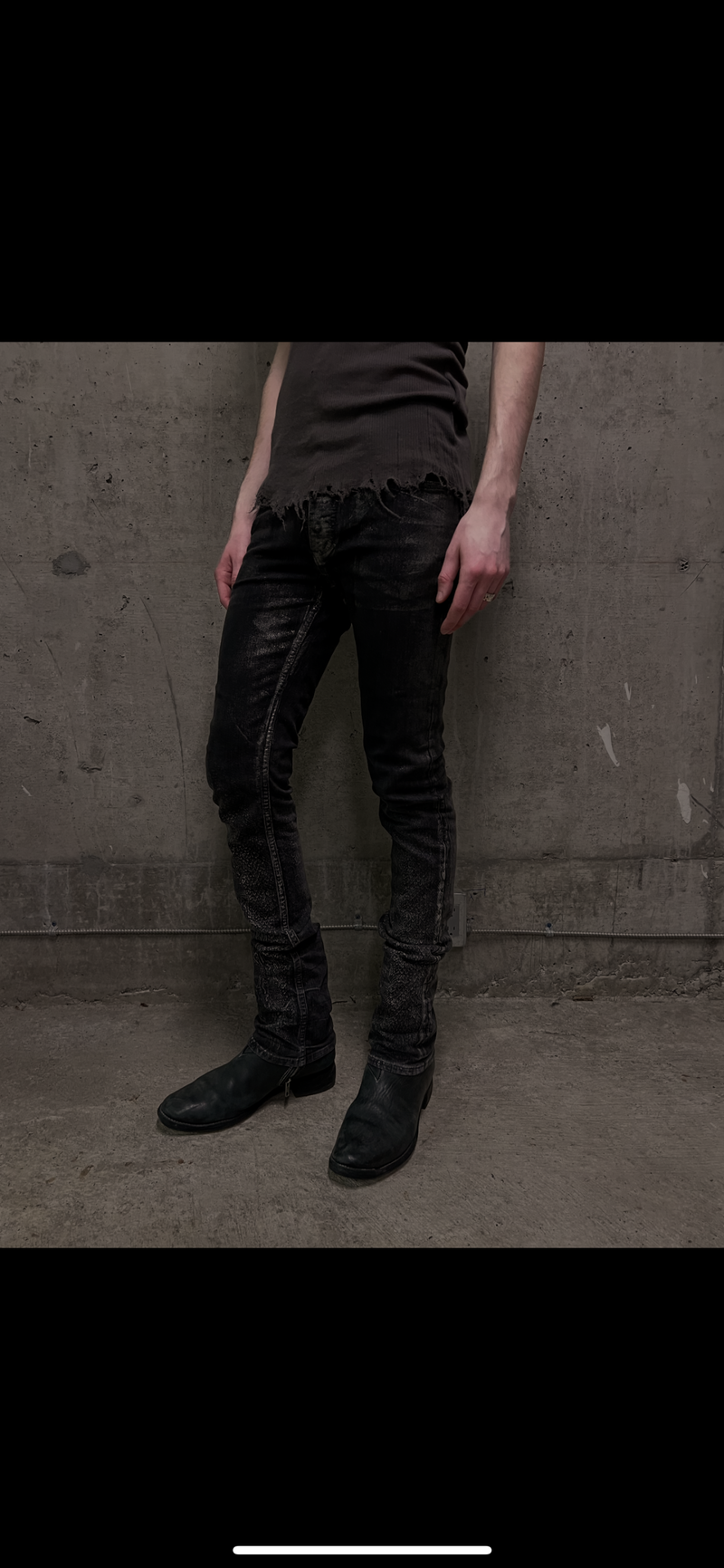L.G.B. Metallic Waxed Skinny Bootcut ‘Wolf’ Denim Python Print